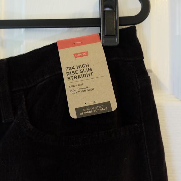 Levi’s 724 High Rise Slim Straight Corduroy Pants Black 18 Short W34 L30 NWT - Picture 10 of 10